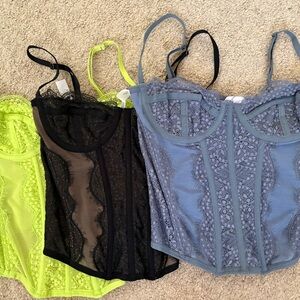 Urban Outfitters 3 pack bundle of Lace Bustiers - 1 black, 1 blue, 1 yellow